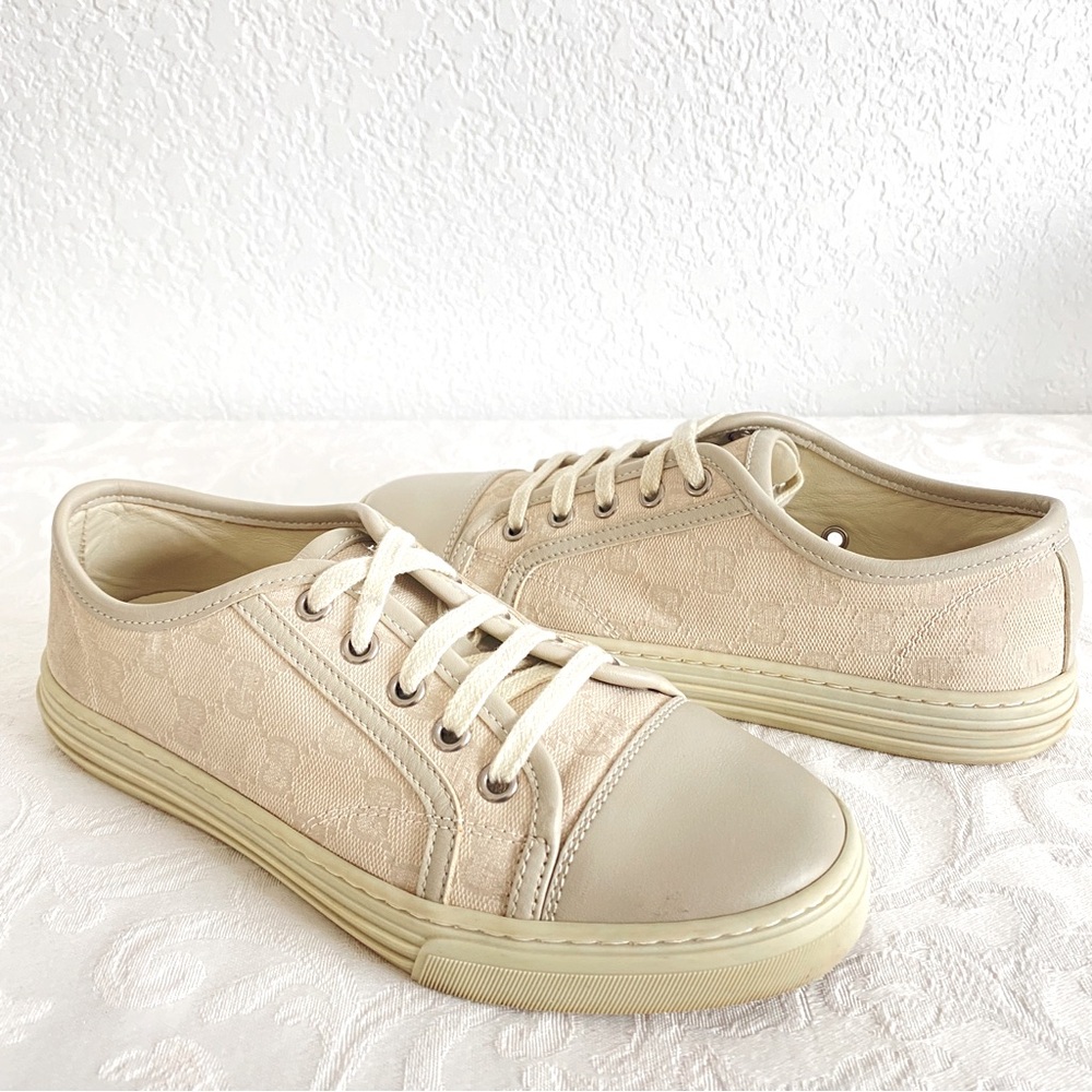 Gucci Beige GG Monogram Low Top Sneakers